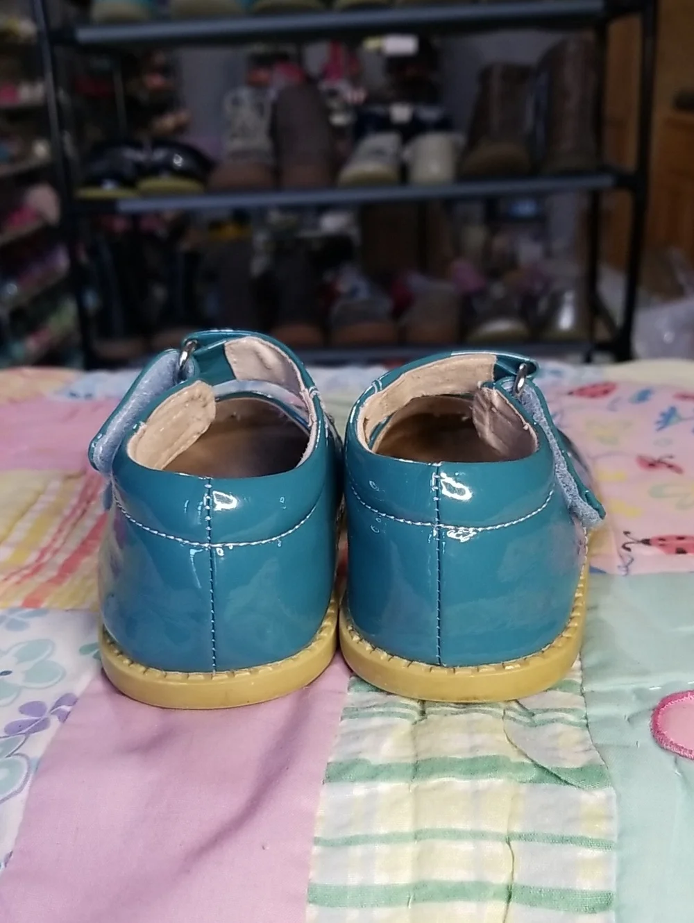 Livie & Luca Teal Mary Janes Size 7 Patent Leather Petals W/HTF Original Straps
